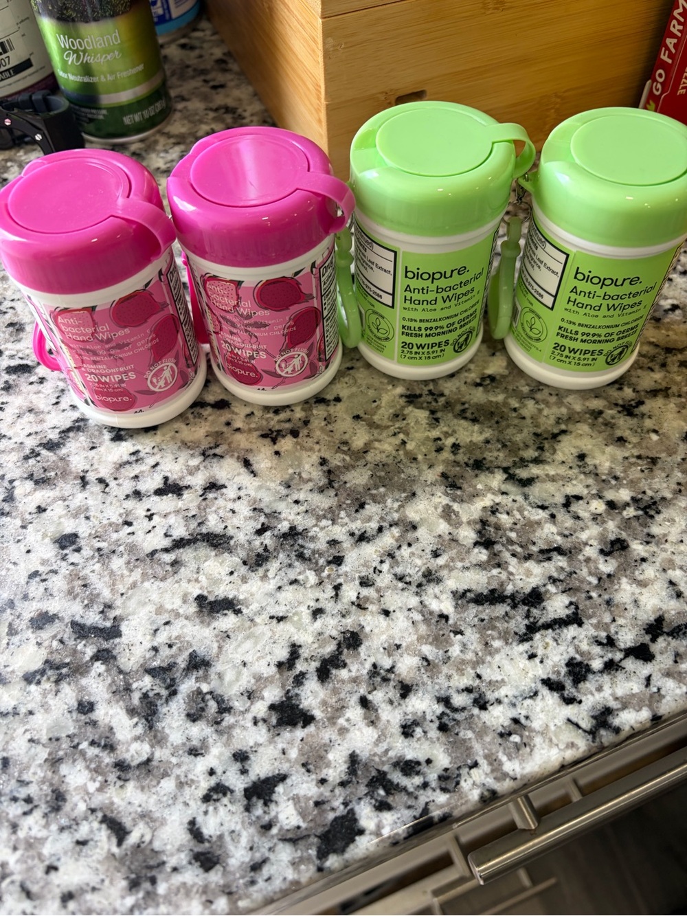 $5 each or $20 for all 4 Anti-bacterial Hand Wipes - Pink & Green (20 wipes)